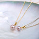 Half a grain of 18K gold natural freshwater pearl pendant, 925 silver necklace, Korean single pendant for women, round strong light, white pearl gold base + silver gold-plated chain 11-12mm