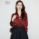 Late White Exclusive 2025 Autumn Fashionable and Western Style Top Chinese Red Long Sleeve Shirt Women's Shirt Dark Red M