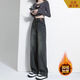 Wide-leg jeans for women, spring, autumn and winter, 2025 popular pear-shaped body, high-waisted, narrow straight pants, floor-length blue and gray double-button velvet trousers. L Recommended: 110-120 Jin Jin equals 0.5 kg