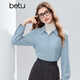 Betu women's 2025 winter new shirt high-end fashionable back embroidered long-sleeved top for women 2510T67 blue S