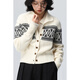 Xingshi WeTHEE 100 sheep wool medium thick Fair Isle cardigan sweater college style high collar multi-button women's sweater dark gray M