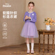 Disney Girls Elsa Princess Dress 2026 Autumn and Winter New Little Girl Fake Two-piece Spliced ​​Knitted Puff Dress