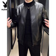 Playboy Baseball Collar Thickened Warm Leather Jacket Men's Slim Autumn and Winter Short Retro Youth and Middle-aged Leather Jacket Autumn and Winter Black Velvet Winter Velvet Thickened L Small