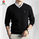 MONTAGUT cardigan men's V-neck 2025 autumn and winter new middle-aged and elderly solid color bottoming knitted sweater thickened and warm dark gray M 165 90-110Jin Jin equals 0.5 kg