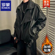 ROMON velvet thickened PU leather jacket men's autumn and winter plush jacket Korean style light mature style loose cotton jacket W88 black velvet M