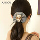 AJIDOU Ajidou hair accessories for women, fashionable and cute bear casual high ponytail elastic large intestine hair ring birthday gift for girlfriend gray + khaki 1 piece