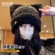Xue Qianman's cute cat-eared plush hat for women in autumn and winter, thickened and warm, ear-protecting, Korean style, sweet, plain and versatile woolen hat