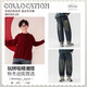 I.KARNOW Boys New Year Suit 2025 Winter New Year Clothes Big Children Red Sweater Zodiac Year Children New Year Clothes Plus Velvet 19741 Angora Red + 15436 Black Velvet Scimitar Pants 120