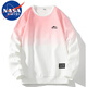 NASA MARVEL sweatshirt men's spring and autumn T-shirt round neck top American sports trend gradient loose bottoming shirt white pink XL