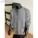 Yuexiang Youth Sweater Boys Autumn and Winter Henley Neck Sweater American Lazy Trendy Brand Loose Casual Sweater Jacket Light Gray M