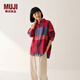 MUJI Women's Flannel Shirt Collar Wide Long Sleeve Shirt Women's Plaid Shirt Jacket Fall 25 BC2BCC5A Red Plaid L (165/88A)