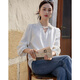 Demana shiny silk autumn temperament V-shaped flower decoration small stand-up collar shirt puff sleeve shirt women's top