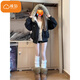 Mianzhizuoshandiaopai overcome hooded cotton coat for women winter new cotton coat plus velvet jacket down jacket large fur collar Feng 523 black high quality M 110-125Jin Jin is equal to 0.5 kg