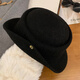 Lu Shanwu Hat Qianjin Style Retro Knitted Curly Top Hat Fisherman Hepburn Style Elegant Women's Autumn and Winter Hiking Hat Basin Hat Curly Top Hat Classic Black (56-58cm)