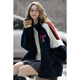 TonLion 2025 Winter Women's Stand Collar Contrast Color Splicing One-Hand-Length Imitation Lamb Hair Jacket