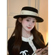 Hanqing Mid-summer French Hat Women's Autumn and Winter Woolen Flat Brim Hat Fashionable and Versatile Black Top Hat British Retro Flat Top Hat Black Adjustable