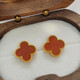 18K gold four-leaf clover earrings as a birthday gift for your girlfriend, versatile for daily commuting and dating, as a Valentine’s Day gift for girls, red