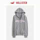 HOLLISTER25 Autumn and Winter New American Retro Fleece Patch Hooded Sweatshirt Jacket Women's 352-5251 Gray S (165/84A)