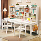 Huixun solid wood double desk bookshelf integrated study table wall long table home bedroom primary and secondary school students writing desk walnut color #double desk + bookshelf 160cm*60cm*75cm total height 155cm