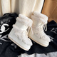 STELLA WEISZ thick-soled fur snow boots for women 2025 winter new moon boots warm anti-slip fashion ski shoes cotton shoes white fur short tube (high-end version) 35