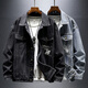 JEANSWEST Denim Jacket Men's 2025 Autumn Trendy Brand Embroidered Workwear Top Denim Jacket Men's Black Gray XL