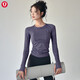 LU LU MOSTlulu Lulu matching sports top for women spring and summer slim round neck quick-drying running Pilates training fitness wear long CX-516 light gray M