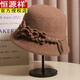 Hengyuanxiang Wool Fisherman Hat Women's Autumn and Winter New Korean Fashion Versatile Elegant Flower Hat British Style Socialite Top Hat Wool 3 Flowers + Pigtails - Camel M (56-58cm) Adjustable