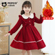 Piggy Banner (PEPCO) girls winter red dress stylish plus velvet children's clothing winter skirt little girl princess dress red 120