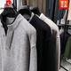 Pierre Cardin Henry collar sweater men's fashion loose fake two-piece pullover sweater autumn and winter casual thickened bottoming shirt light gray XL