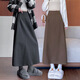 Langsha black woolen skirt for women winter 2025 new mid-length high-waisted A-line slit Korean version slimming hip skirt