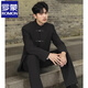 ROMON high-end new Chinese casual suit men's national style stand-up collar tunic style airplane button loose suit suit black two-piece suit top + pants 2XL