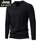 JEEP SPIRIT autumn men's pure cotton Henry collar long-sleeved T-shirt youth European and American simple elastic slim solid color versatile bottoming shirt dark gray XL