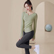 Mulinsen yoga clothes quick-drying fitness women's Pilates running slim cardamom green long sleeves + gun gray trousers XL