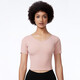 V-neck slim slimming yoga wear top for women professional Pilates short-sleeved T-shirt high elastic breathable sports fitness wear pink (YJY21-10-4) M