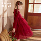 Little Naive children's long-sleeved knitted dress autumn and winter new Chinese style girls patchwork cake mesh skirt red 120