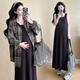 Japan's high-end maternity dress, new large size plaid shirt skirt, autumn and winter suit, high-end wear for pregnant mother, plaid shirt, single piece L