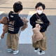 Jungen-Winter-Kapuzenpullover 2024 Herbst und Winter neuer Stil Kinder-Hoodie im koreanischen Stil All-in-One-Samtoberteil plus trendige braune Kinderhose aus Samt 90 cm_(empfohlene Körpergröße 85-95 cm)