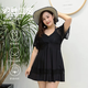 Plus size swimsuit for women 200Jin Jin is equal to 0.5kg Conservative cover of flesh and loose summer fat mm plus fat big breasts hot spring swimming equipment set Black swimming 3-piece set 3XL recommended 140-160Jin Jin is equal to 0.5kg