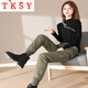 TKSY down pants women's winter outer wear 2026 new high-waist Northeast cold-proof footwear workwear snow plus velvet thickened cotton pants Army Green 2XL Weight 128-138Jin Jin is equal to 0.5 kg