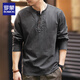 ROMON high-end retro long-sleeved T-shirt men's spring and autumn loose new pure cotton tough guy Henry collar bottoming shirt top men's charcoal gray L suitable for 140-160Jin Jin equals 0.5 kg