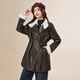 IEF/Aiyifu 2025 winter new style French retro style plus velvet warm commuting temperament shiny leather medium jacket coffee one size