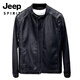 JEEP SPIRIT motorcycle leather jacket for young men spring new Korean version trendy slim handsome versatile stand collar riding leather jacket black L recommended weight 100-115Jin Jin equals 0.5 kg