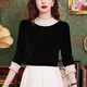 FSAT French style gold velvet top, noble and stylish black shirt, women's 2025 new autumn and winter European shirt, black XL 115-125Jin Jin is equal to 0.5 kg