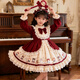 Kafanli (KafanIi) Girls Lolita Princess Dress 25 New Children's Birthday Dress Western Style Baby Girl Dress Autumn and Winter Burgundy 265 Velvet No Accessories 130 cm