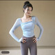 Yoga clothes for women with chest pads, beautiful mesh sports tops, slim fit, long-sleeved Pilates training fitness clothes, autumn T17# Sky Blue L Recommended 111-124 Jin Jin equals 0.5 kg