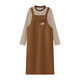 INMAN two-piece set 2025 autumn college retro Maillard striped long-sleeved T-shirt slit suspender skirt light brown S