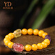 Italian natural beeswax bracelet for women, amber chicken fat, yellow honey, crystal Pixiu bracelet, round beads, original light luxury gift 8mm (with certificate)