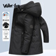 Walker Shop鹅绒羽绒服男士中长款休闲大毛领2025新款加厚保暖冬装外套工装 9755黑色 M 【170/88A】