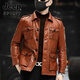 JEEP SPIRIT Heavy Industry Quality Motorcycle Leather Jacket Leather Jacket Slim Hunting Short Lapel Multi-Pocket Autumn and Winter New Men's Clothing Black M 90-110Jin Jin is equal to 0.5 kg