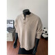 Knitted Sweater Large Size Henley Collar Sweater Men's Lazy Style Bottoming Sweater Jacket Black 3XL